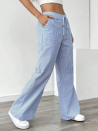 2026 new striped trousers casual and versatile street fashion loose wide leg women