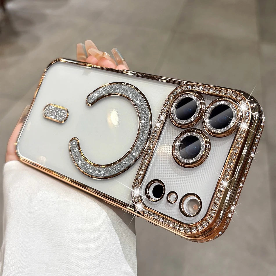 Phone Case Luxury Plating for Magsafe Case for iPhone 17 Air 16 15 14 Plus 13 12 Pro Max Magnetic Wireless Charging Transparent Soft Cover
