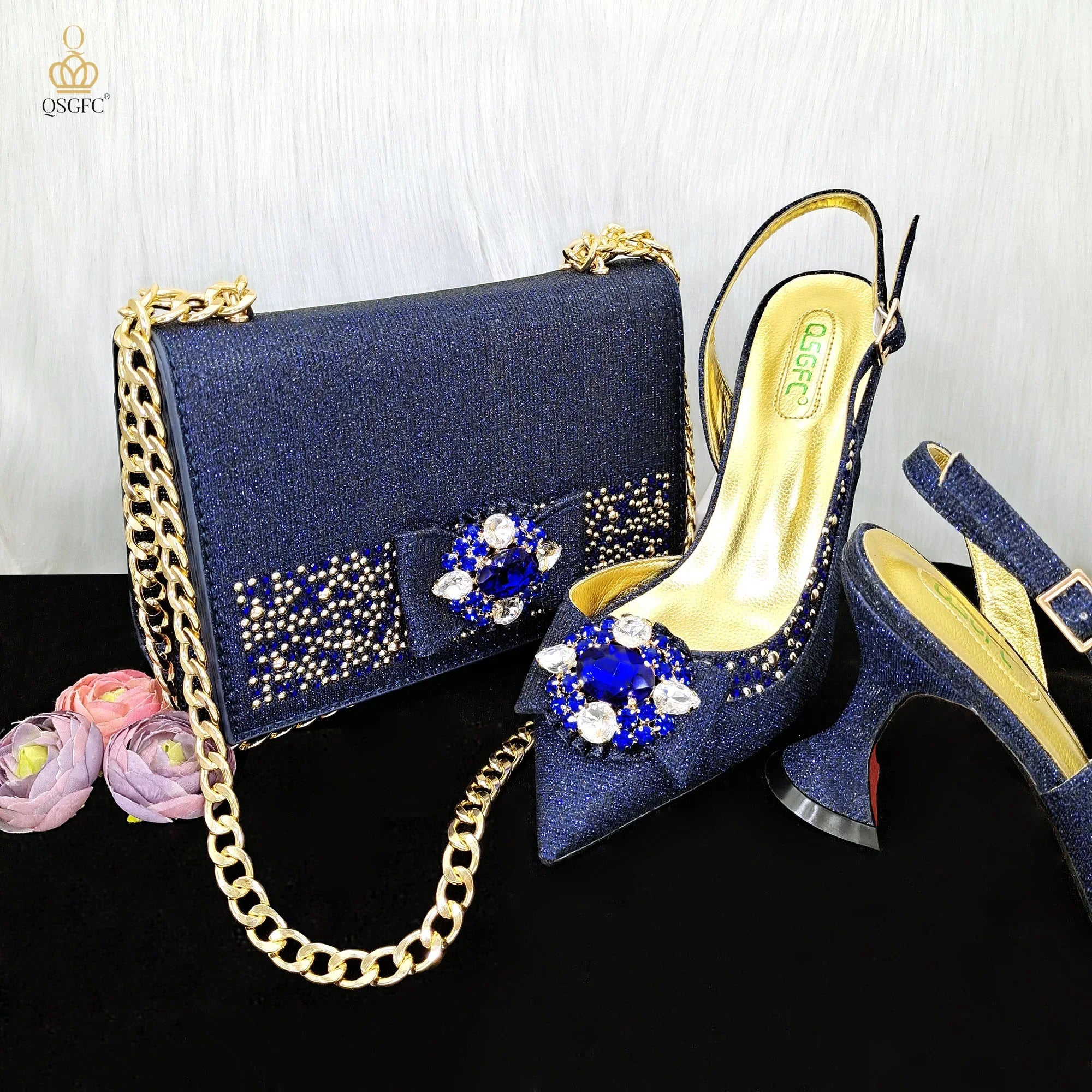 Elegant Set Pointed Toe Shoes And Bag Set QW321