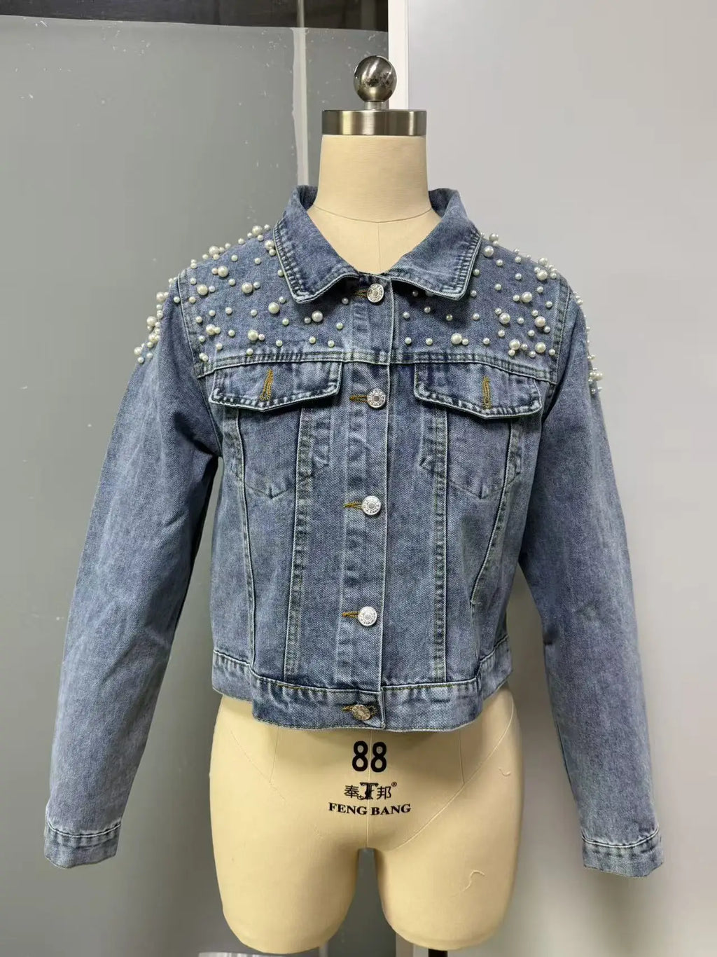 Women's Trendy Beaded Denim Jacket for Spring And Autumn New Fashion Casual Outerwear