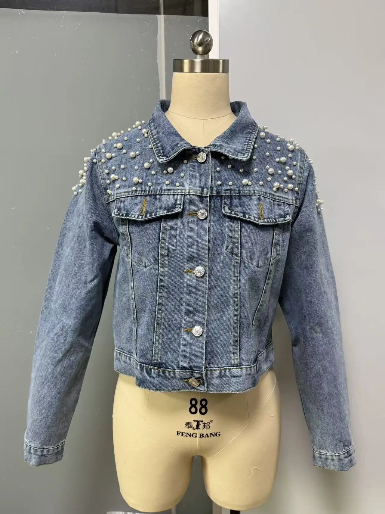 Women's Trendy Beaded Denim Jacket for Spring And Autumn New Fashion Casual Outerwear