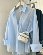 Women's Casual Solid Color Drop-Shoulder Loose Shirt, Long-Sleeved Shirt