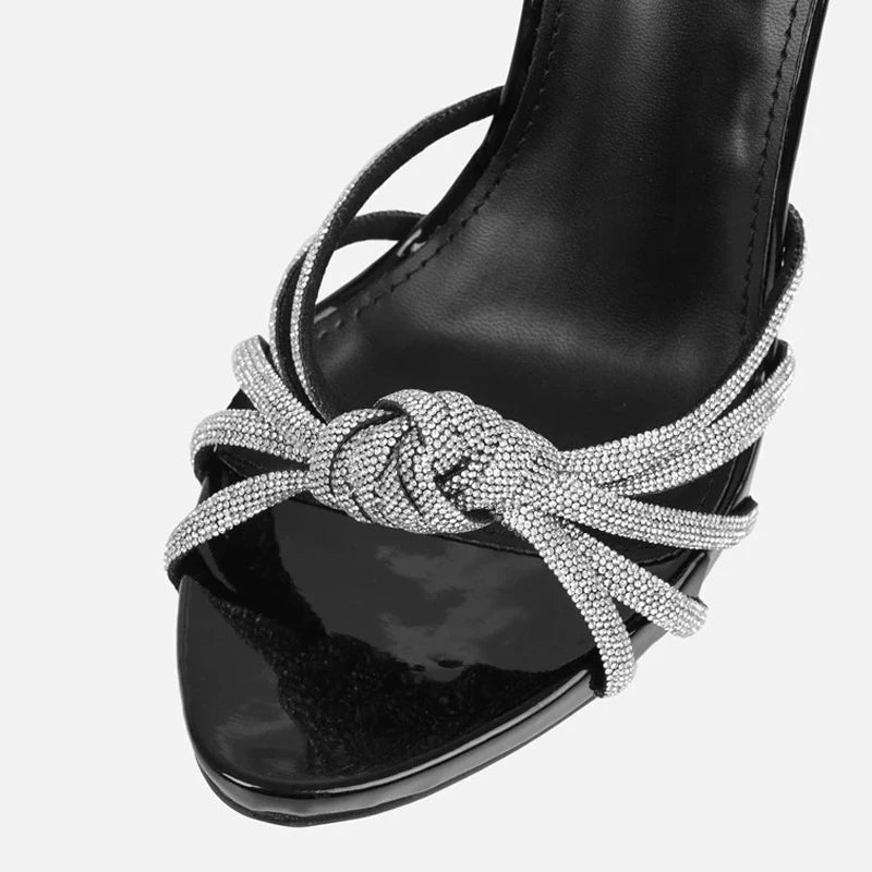 Open Toe Silver Crystal Band Platform High Heels