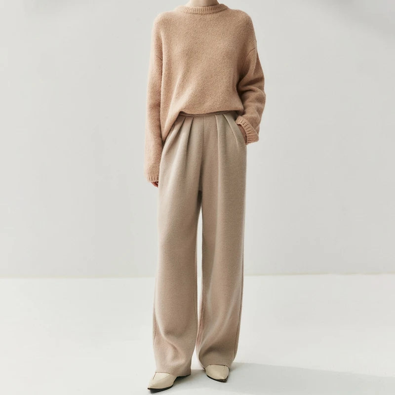 New Women's 100% Cashmere Knitted Thick Pants Autumn Winter Comfortable Skin Friendly Wide-leg Pants Solid Color Casual Clothing