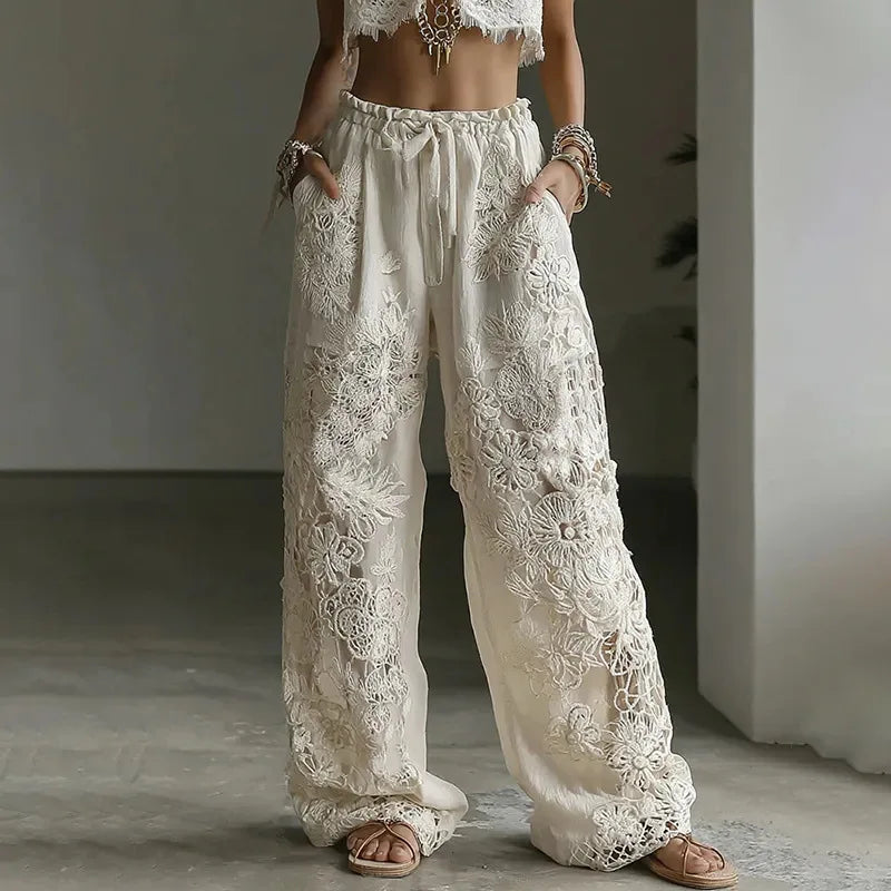 Cosplay Floral Printed Trousers Elegant Women Pants 3D Pattern Straight Leg Casual Party Long Pants