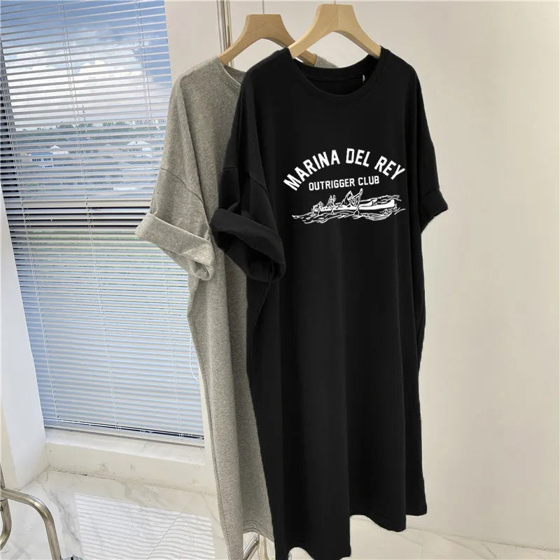 M-4XL Summer Plus Loose Printed Short Sleeve Dress for Women