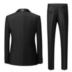Black Men Autumn Wedding Party Three Pieces Set Large Size Male Blazer Coat Pants and Vest Fashion Slim Fit Suit