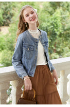I BELIEVE YOU Short Denim Coat for Women 2024 Crew Neck Autumn New Casual Basic Straight Comfort Retro Female Jackets CWN245542A