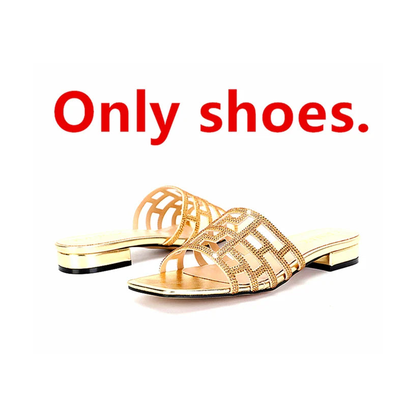 Shoes and Bag Set Women Summer Flat with Crystal
