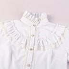 Women's Vintage Ruffle Collar Shirt 2026 Spring New Arrival High Neck Lace Trim Button Down Shirt Elegant Gothic Blouse Tops