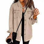 New Washed Denim Shirt Jacket for Women Fall/Winter Street Style with Distressed Hem Women's Outerwear