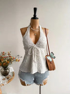 Ladies' Summer V-neck Lace Neck Strap Off Shoulder Leisure Vacation Easter Beach Wear Music Festival Top