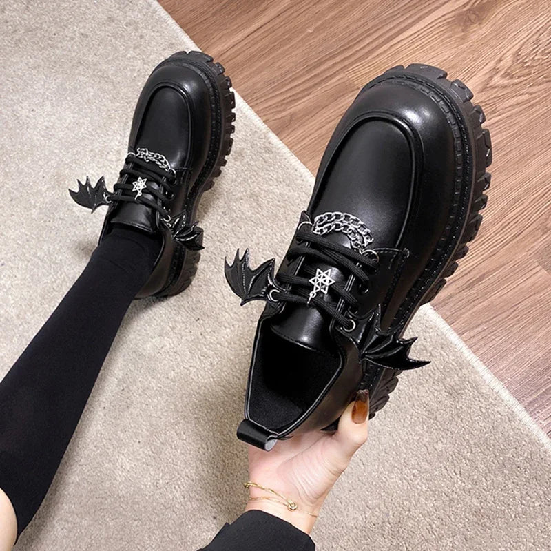 Metal Chain Lolita Gothic Shoes Women 2025 College Style Patent Leather Pumps Woman Japan School Uniform Women's Platform Shoes