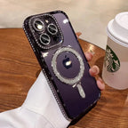 High-grade Glitter Rhinestones Phone Case For iPhone 16 15 11 12 13 14 Pro Max 16 Plus Magsafe Magnetic Clear Lens Protect Cover