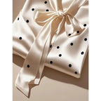 Elegant High Quality Satin Polka Dot Print Shirt Women Office Lady Business Casual Chic Blouse Lace-up Bow Long Sleeve Loose Top