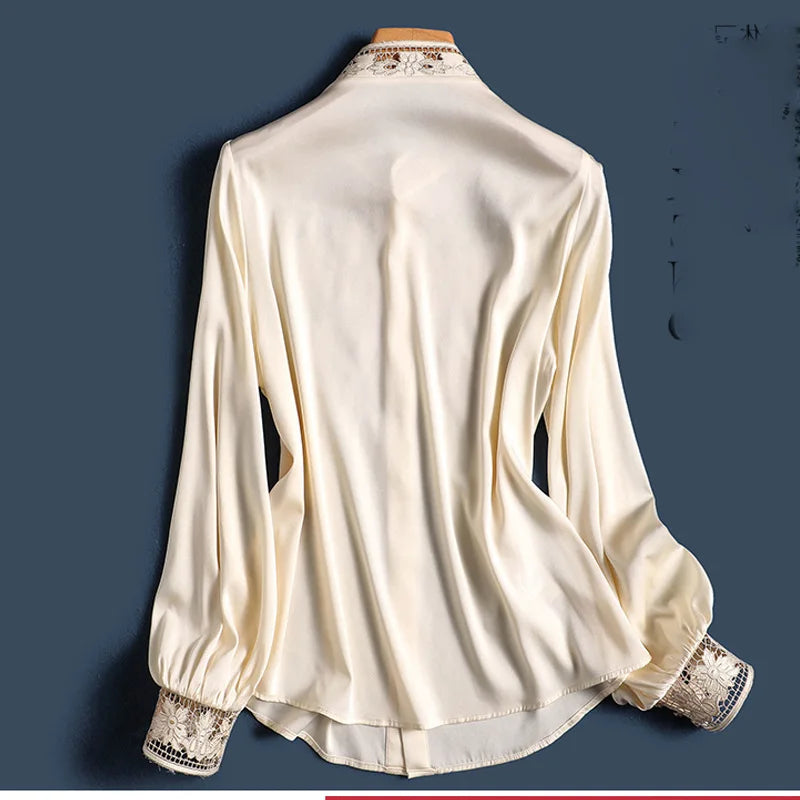 Women's Long Sleeve Blouse - Summer Fashion Embroidery Casual Elegant Top Shirt for Spring Elegant Fashion Women's Clothing