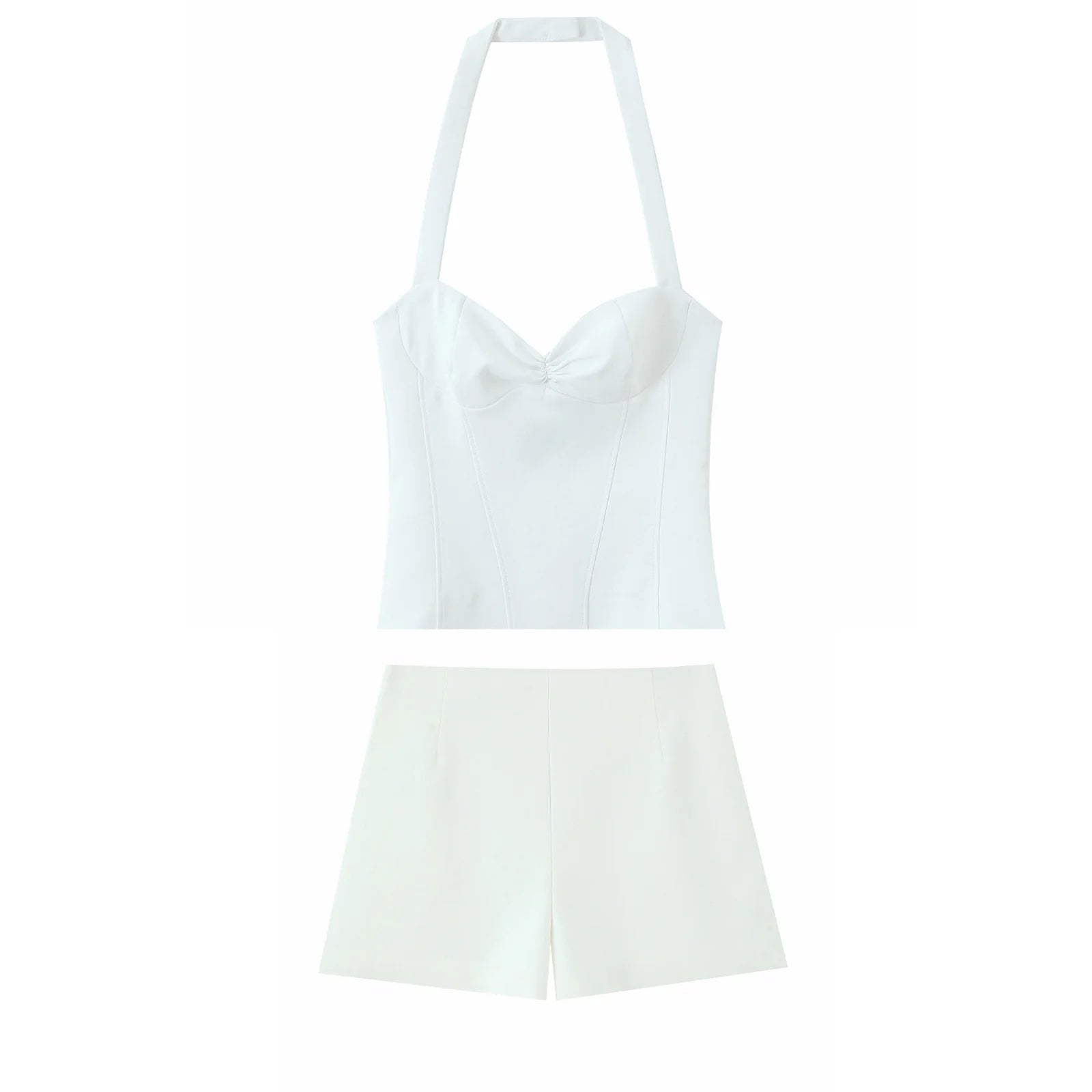 2026 Women New Fashion Suit Sexy Sleeveless Backless Polka Dot Halter Slim Short Top+Side Zipper Casual Short Skirts