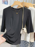 AOSSVIAO 2026 Summer 100% Cotton Women's T-shirt Bottoming Basic Crew Neck Fashionable Solid Lady Short Sleeve Tops Shirts