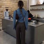 Women Denim Lapel Short Coat Casual Fashion Long Sleeve Vintage High Waist Cardigan Winter Street Lapel Office Commuting Jackets