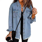 Women Denim Coat Shirt Coats Turn Down Collar Y2k Streetwear Open Stitch Jacket Single Breasted Casual Loose Jackets 2025