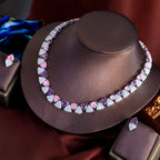 Pink Purple Triangle CZ Crystal Necklace Earring Set