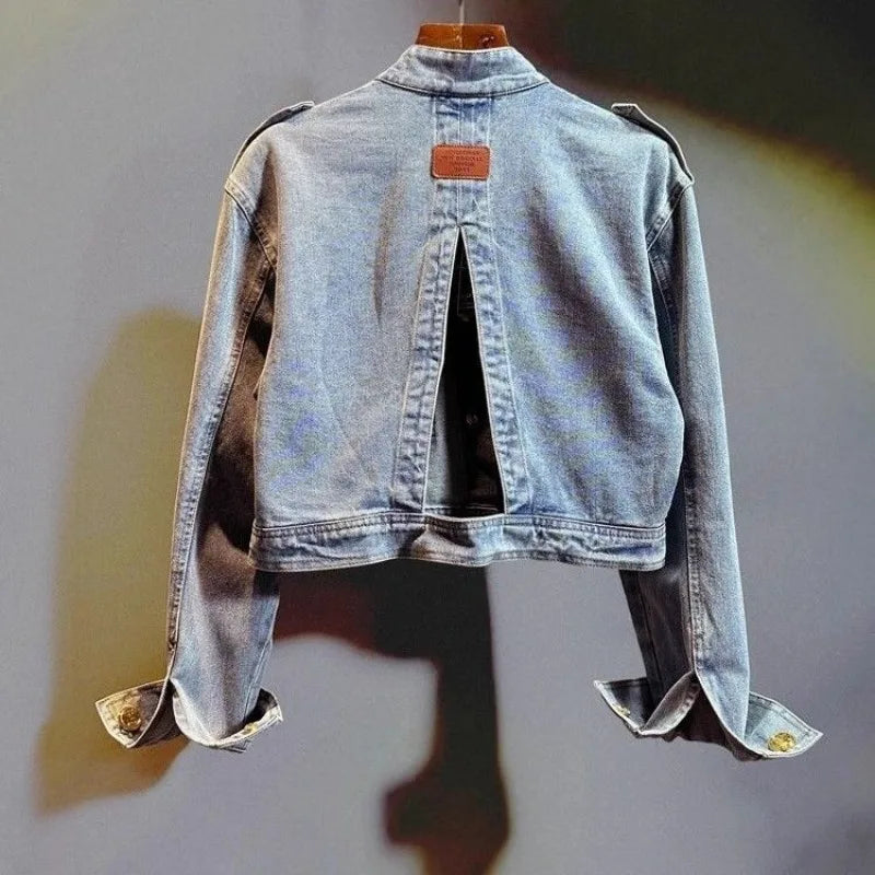 Blouse Jacket Women's Autumn Retro Cropped Denim Distinctive Gold Buckle New Comfortable Minimalist Fashionable Niche Versatile