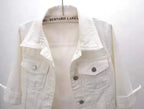 Womens Jean Jacket Cropped Denim Jackets Purple Yellow White Blue Stretchy 3/4 Puff Sleeve Distressed Shacket With Pockets