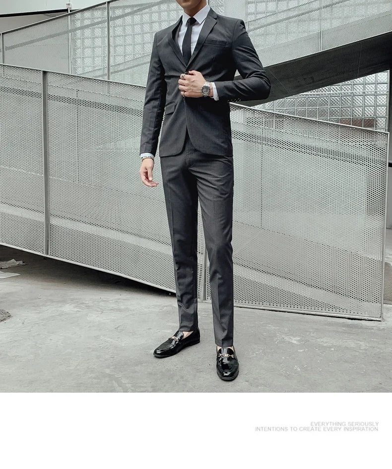 Suit Upgrade the new fabric Men's Business Gentleman Fashion Slim Work Solid Color Plus Size Fair Dress Wedding Best Man Suit