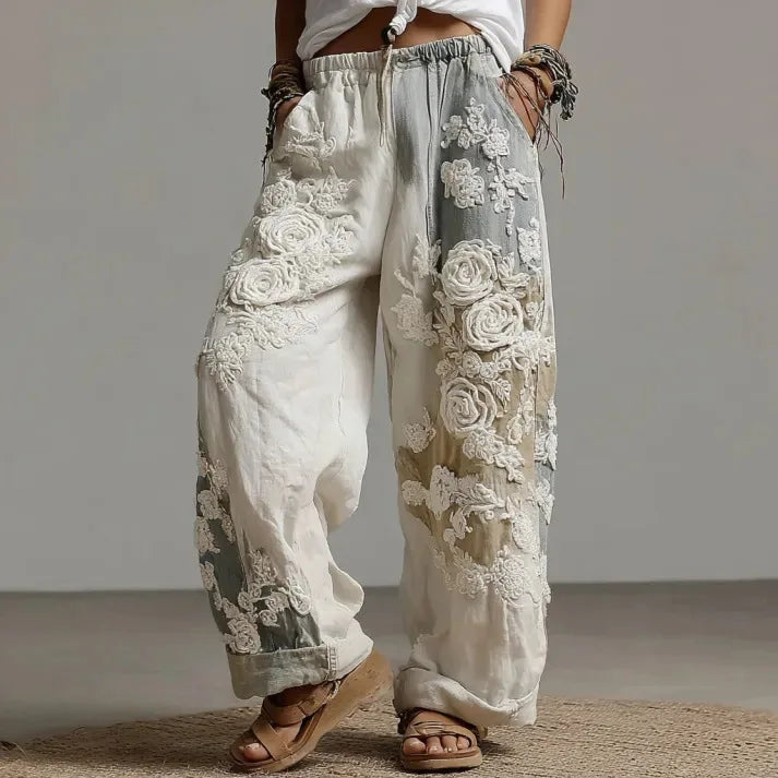 Cosplay Floral Printed Trousers Elegant Women Pants 3D Pattern Straight Leg Casual Party Long Pants