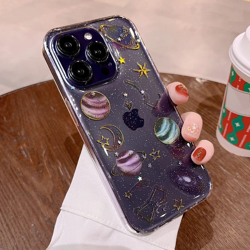 Bling Glitter Planet Stars Clear iPhone Case