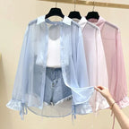Smvp Chiffon Blouses for Women Summer Thin Loose Button-Up Sunscreen Shirt Woman Korean Fashion Bow Lace-up Long Sleeve Shirts