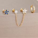 3PCS Zircon Flower Ear Stud Earrings