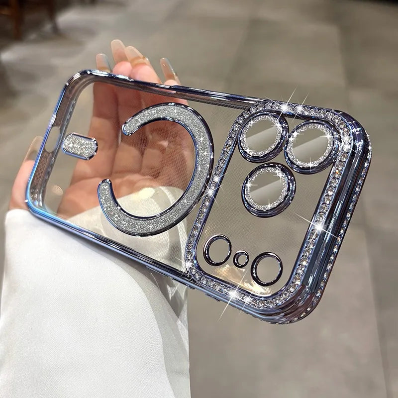 Phone Case Luxury Plating for Magsafe Case for iPhone 17 Air 16 15 14 Plus 13 12 Pro Max Magnetic Wireless Charging Transparent Soft Cover