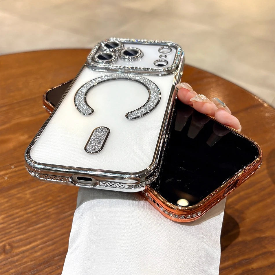 Phone Case Luxury Plating for Magsafe Case for iPhone 17 Air 16 15 14 Plus 13 12 Pro Max Magnetic Wireless Charging Transparent Soft Cover