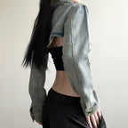 Women Fashion Denim Jacket Y2K Aesthetic Vintage Sexy Crop Tops Coat Japanese Harajuku Streetwear Female Spring Summer Outerwear