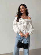 Women's White Tie Front Knot Blouse Elegant Sexy Oversized Collared Shirt with Bow Detail 2026 Women's Office Wear Tops