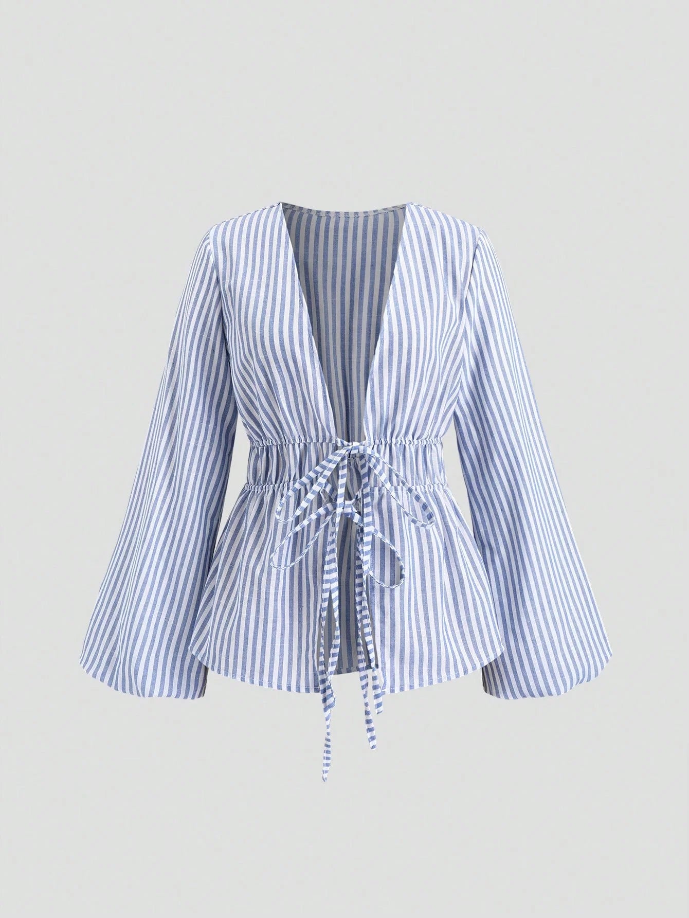 Striped Tie Bow Puff Sleeve Shirt