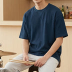2026 New Men's Summer T Shirt 220g Waffle Round Neck T-shirt Solid Color Loose Simple Short Sleeve Top T Shirts
