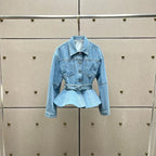 Women's Fitted Washed Denim Jacket, Notched Collar Single-Breasted Hem-Tapered Jacket, High-Quality Jacket, 2026, New Arrival,