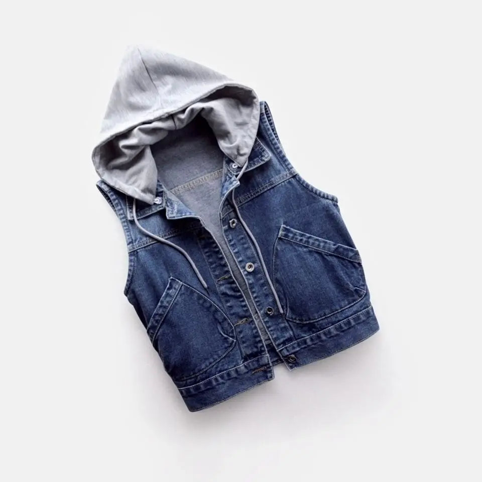 New Denim Vest Women's Spring Autumn Clothes Sleeveless Wild Tops Short Hooded Jacket Women Denim Jeans Vest Jacket Female