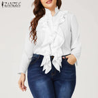 ZANZEA Elegant Women Blouse Ruffles Tops Fashion Long Sleeve Shirts Flounce Blusas Stylish OL Work Shirt Female White Blouses