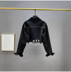 Women's Heavy Industry Riveted Diamond Denim Jacket Spring  Autumn New Slim Fashion Frayed Beaded Jacket Denim Female Tops 2026
