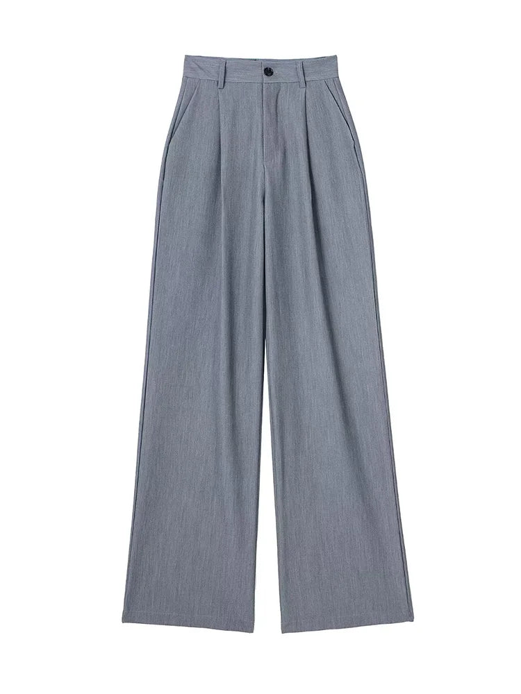 Willshela Women Fashion Solid Pleated Front Zipper Wide Leg Pants Vintage High Waist Full Length Female Chic Lady Trousers