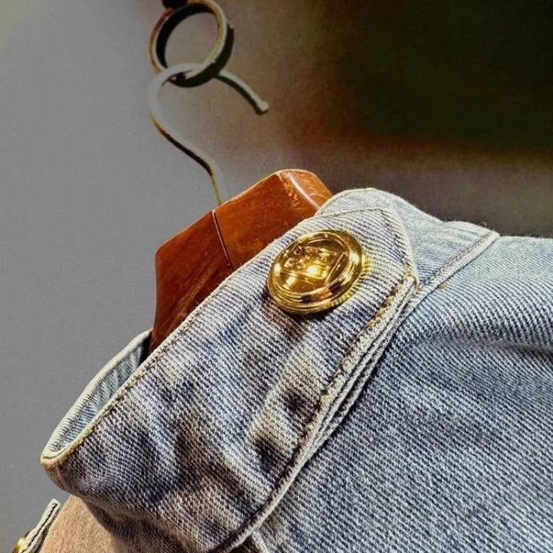 Blouse Jacket Women's Autumn Retro Cropped Denim Distinctive Gold Buckle New Comfortable Minimalist Fashionable Niche Versatile