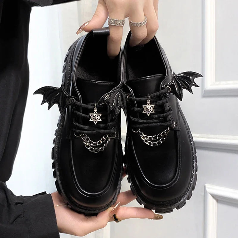 Metal Chain Lolita Gothic Shoes Women 2025 College Style Patent Leather Pumps Woman Japan School Uniform Women's Platform Shoes