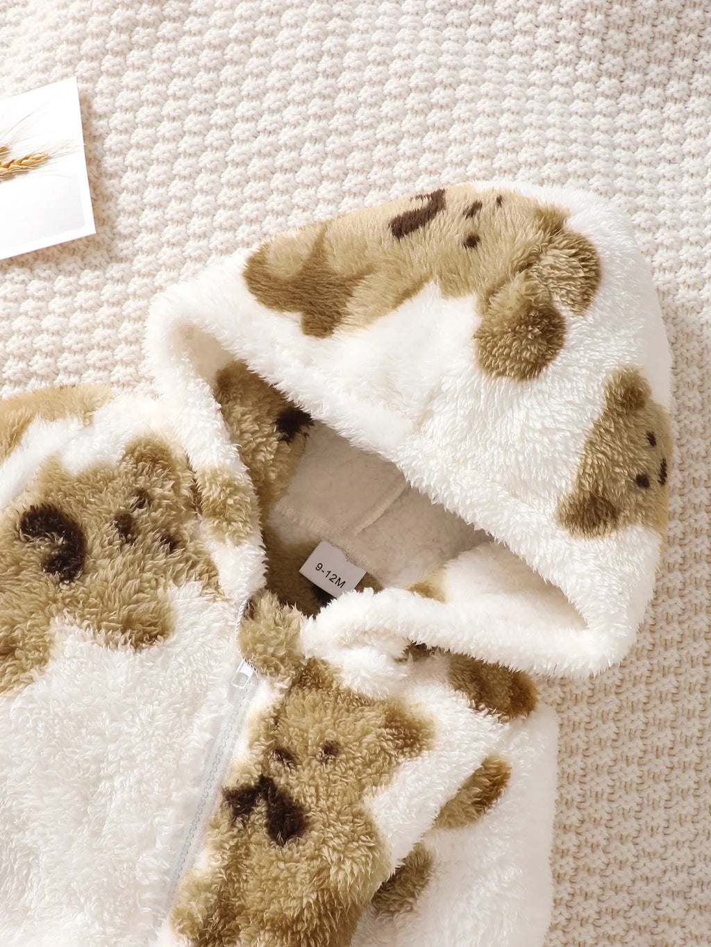 Winter Baby Girl Plush Jumpsuit with Bear Print