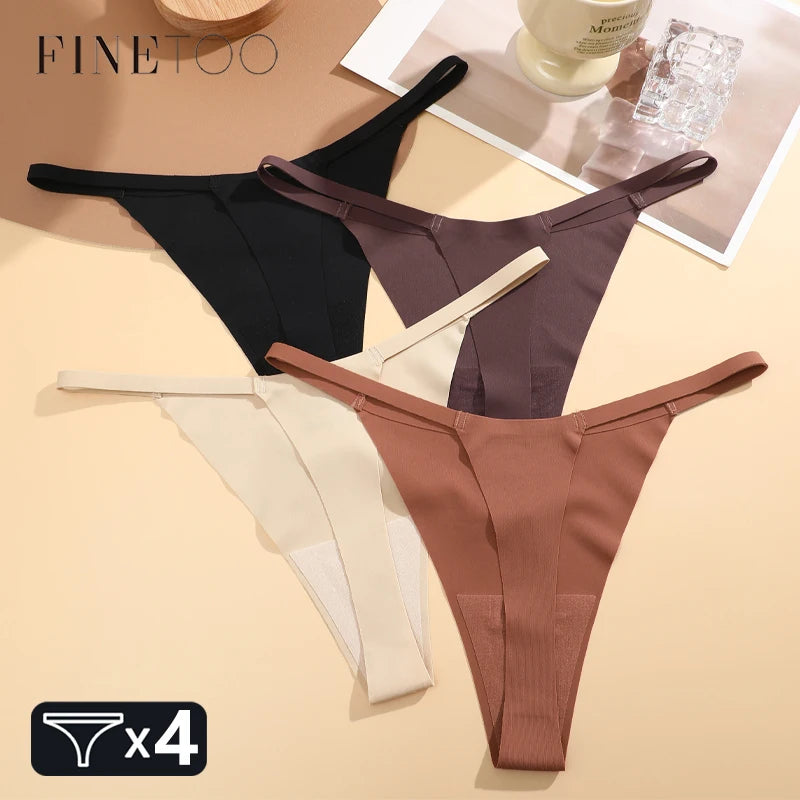 4Pcs Set Seamless Ultra-thin Underwear Women Sexy Thin Belt Panties Women's High Stretch Thongs Girls Breathable G-String Lingerie