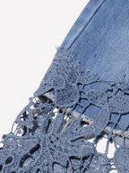 VGH Solid Slimming Hollow Out Temperament Denim Pants For Women High Waist Spliced Button Temperament Trousers Female Fashion