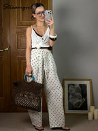 Black Polka Dot Linen Pants Women Wide Leg Summer Trousers Baggy For Ladies White Oversize Cotton Linen Pants Woman Wide
