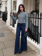 HH Women Vintage Distressed Denim Military Jacket Spring Autumn Slim Fit Biker Style Button Female Cropped Jean Coat Streetwear